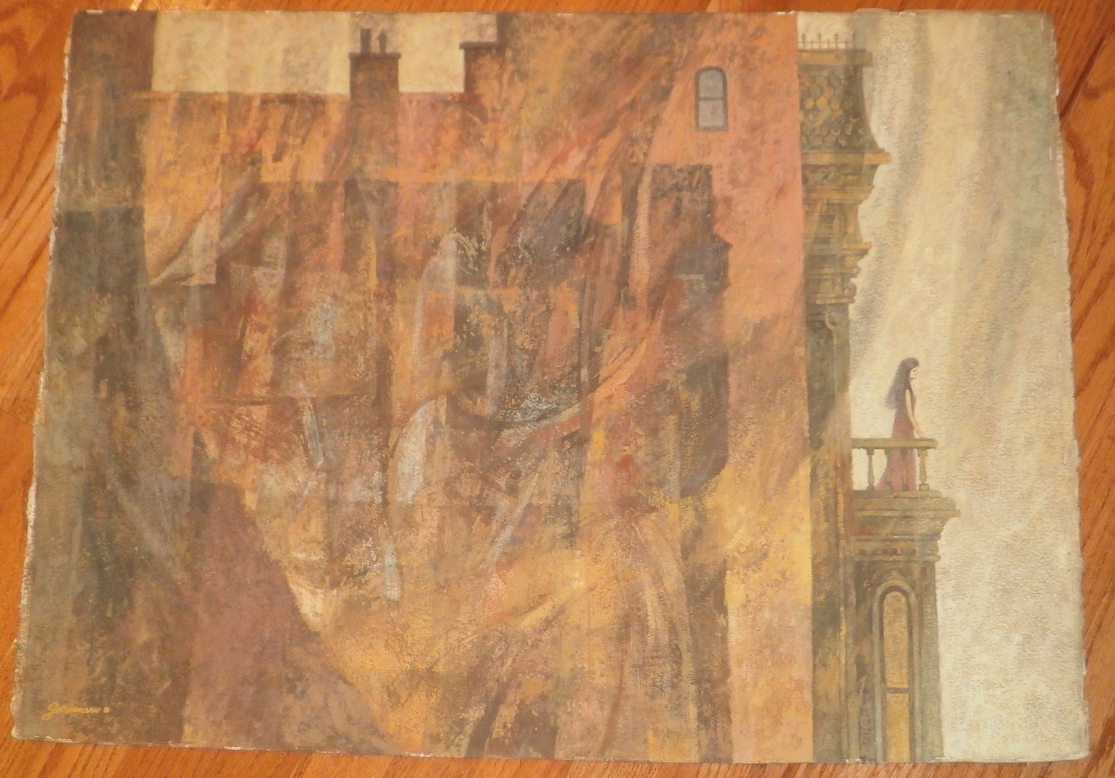 Victorian/Gothic House with Woman on Balcony Painting-1970s-William Gorman
