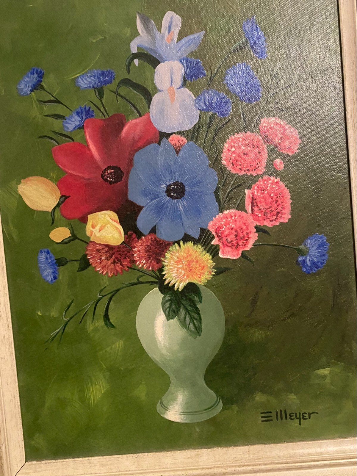 Vintage Still Life Floral Oil Painting on Canvas Wood Framed 21″Hx17.5″W Signed