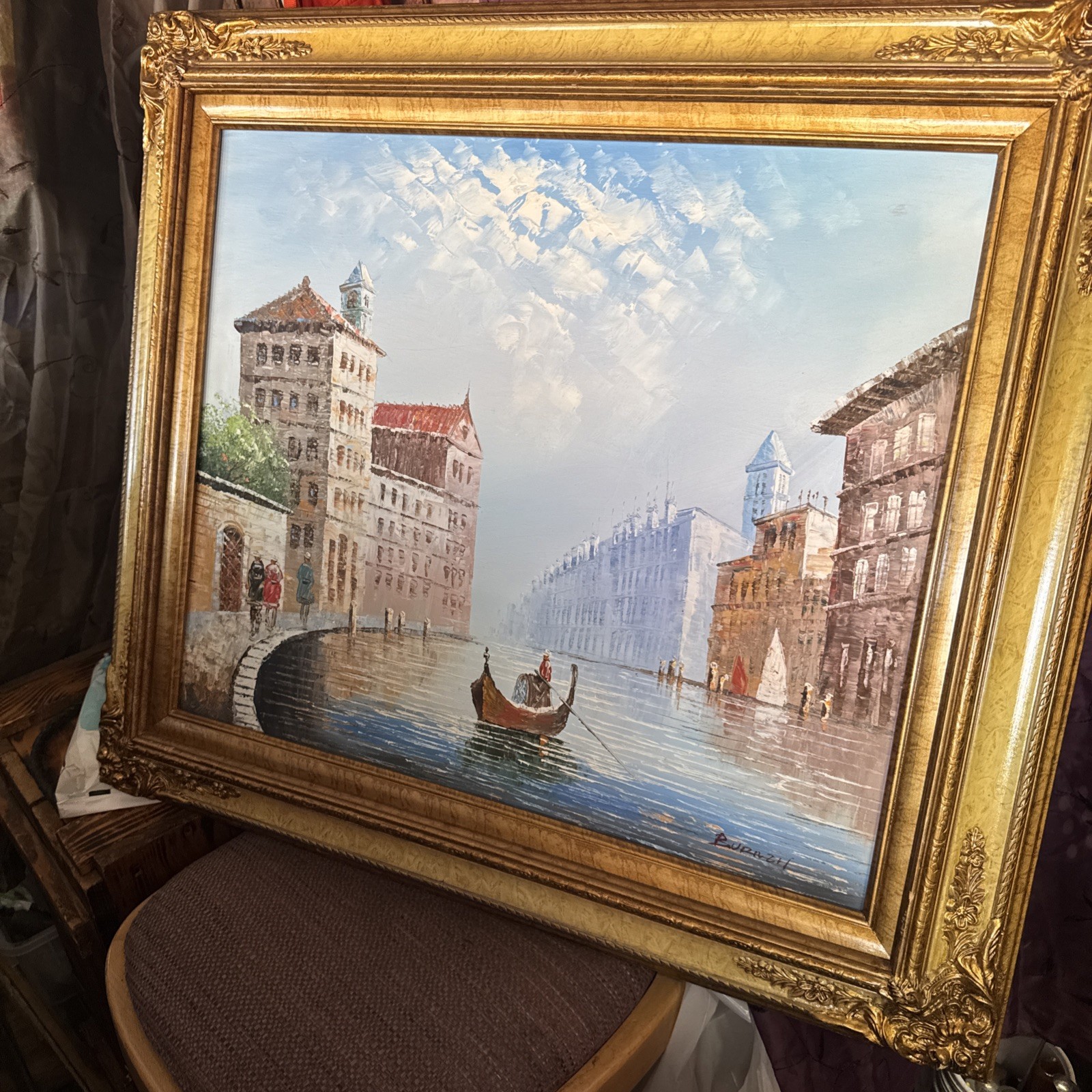 BURNETT VENICE CANAL SCENE ORIGINAL OIL ON CANVAS CITY SCAPE PAINTING Wow