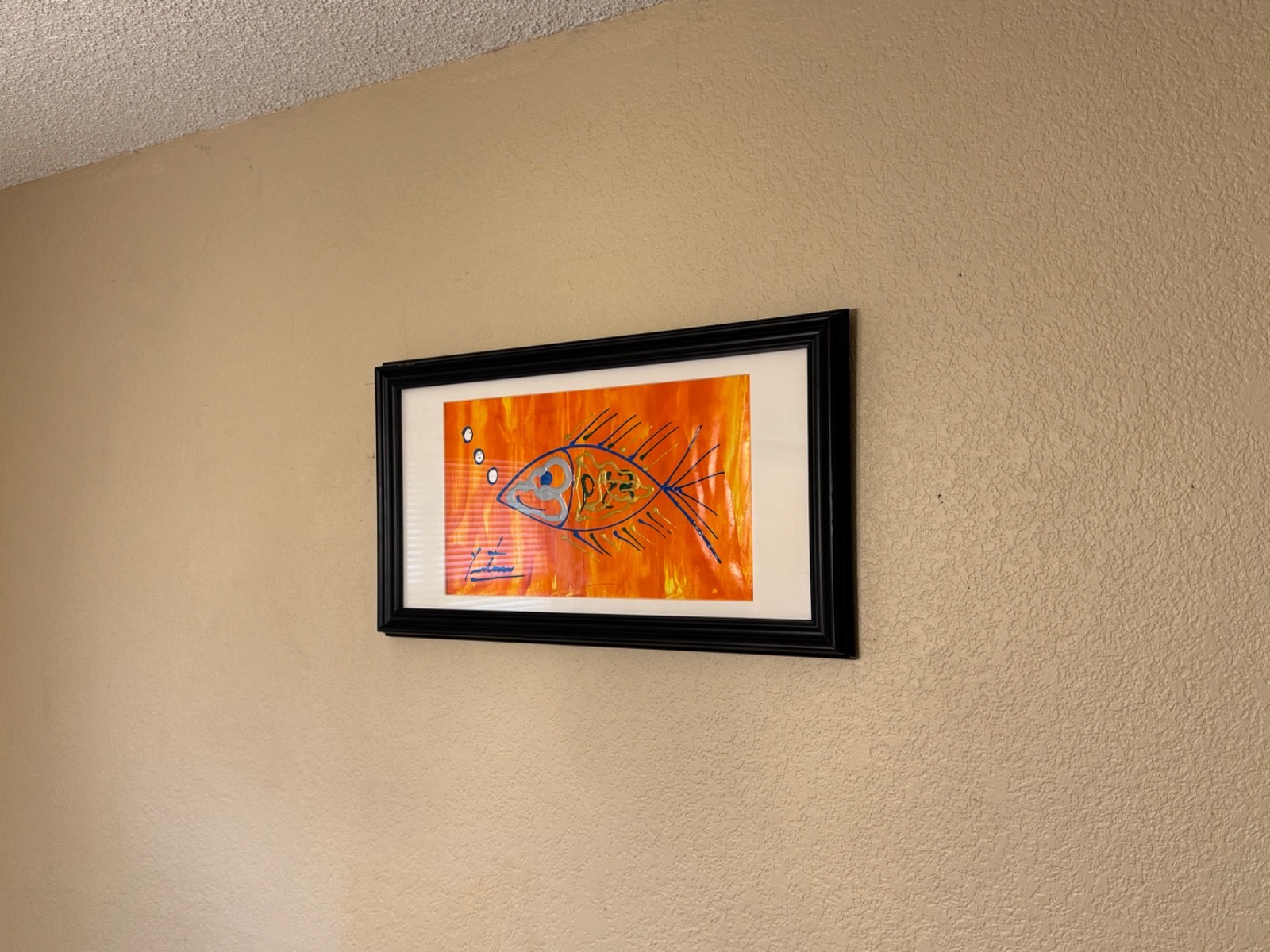 Original Vibrant Stylized Fish Painting – Signed 26.5” x 14.5”