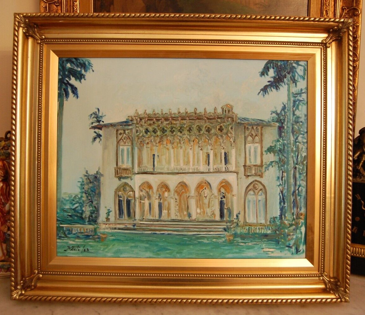 FRAMED ORIGINAL OIL OLD HAVANA GOLDEN AGE MANSION, CUBA ARTIST: HECTO VIDAL