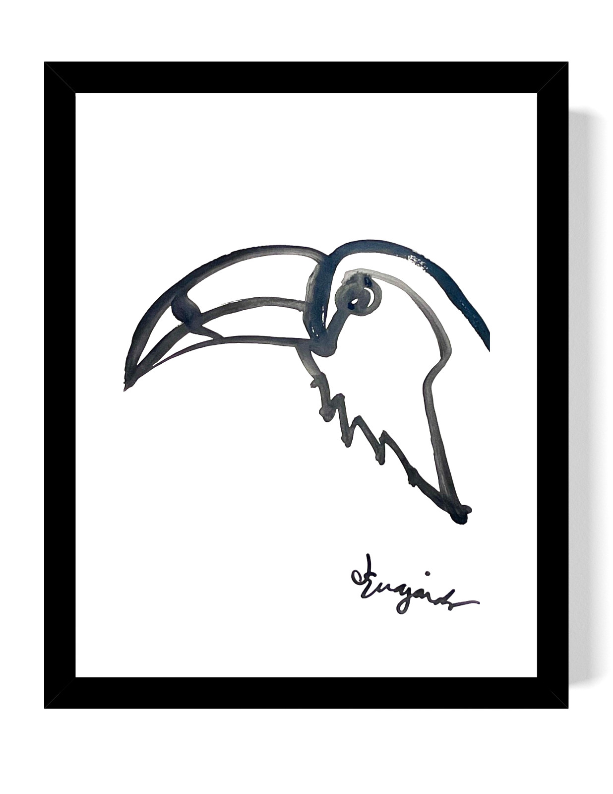 GUAJARDO Original Contemporary Line Toucan 12X9 Paper Signed Art