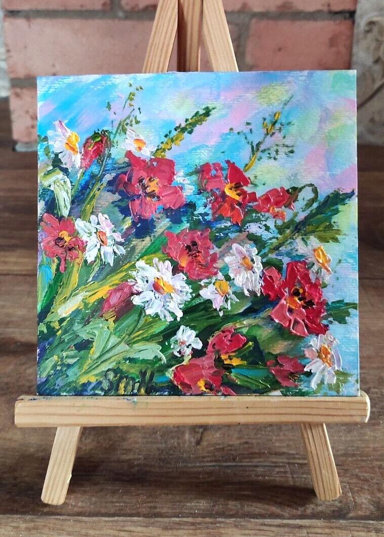 Small Original Flowers Painting – Affordable Wall Art Gift – Hand Painted 6×6 in