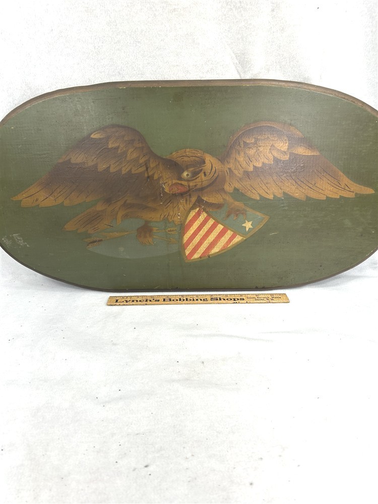 antique eagle painted wood plaque wall hanging 28×14 x 3/4 original