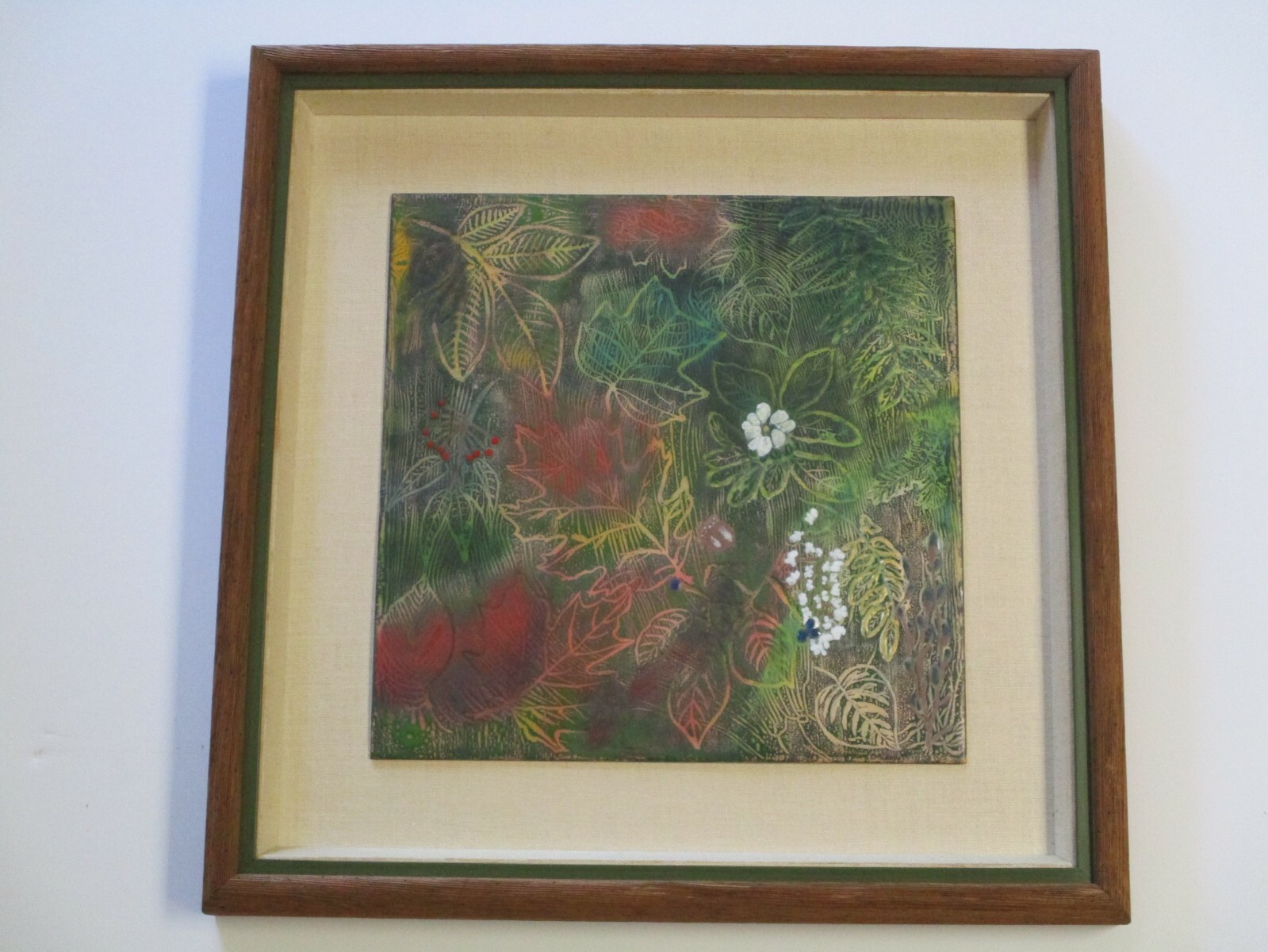 LARGE VINTAGE ENAMEL ON COPPER PAINTING METAL ART ABSTRACT FLORAL RETRO MODERN
