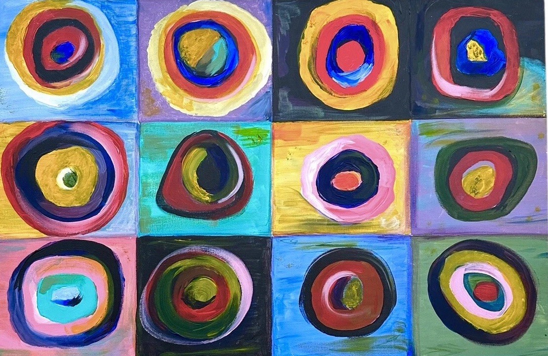 Abstract Circle Painting Kandinsky Style Colorful Squares Original Wall Art
