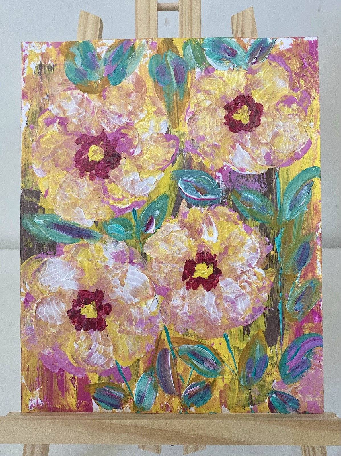 Flowering. Original Acrylic Painting on Cardboard