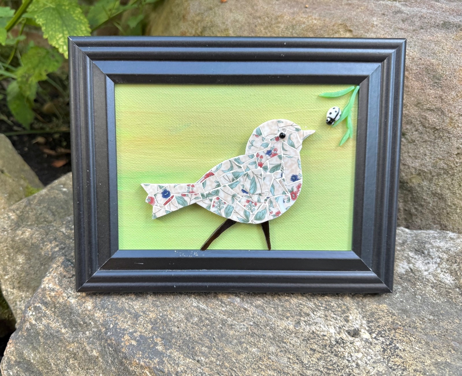 Bird and Bug Mosaic Art; Small Wall Art, Original, Unique, Fine Art