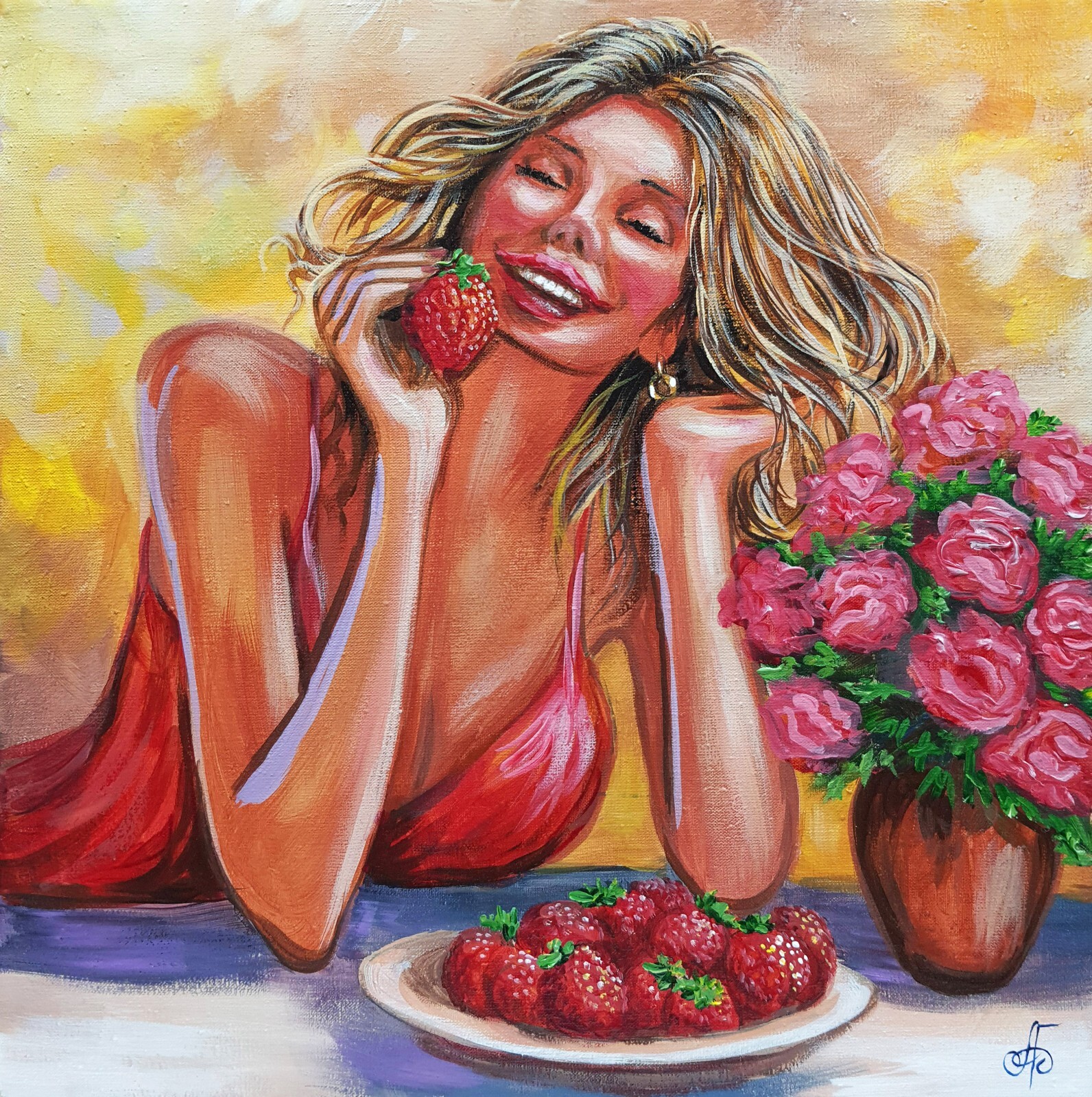 Ukraine Artist Woman Original Acrylic Painting Canvas Signed Wall Art Decor Gift