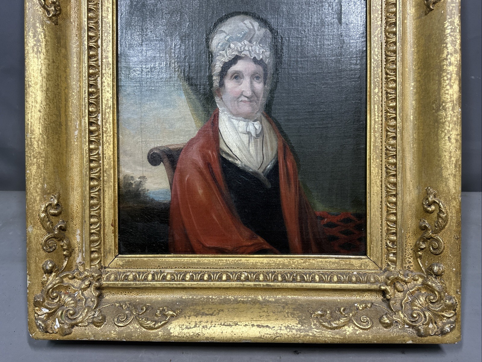 19thC Antique GEORGIAN / REGENCY Era LADY in BONNET Old ESTATE PORTRAIT PAINTING