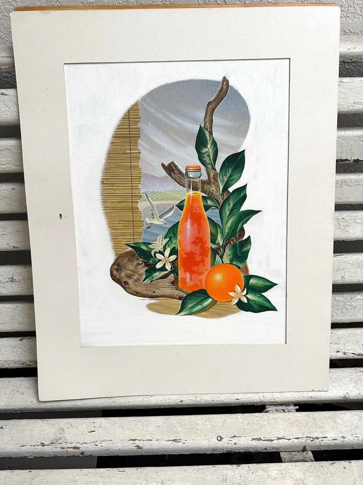 1960s Illustrative Photo Realism Painting W Seascape for Advertising Soda Pop