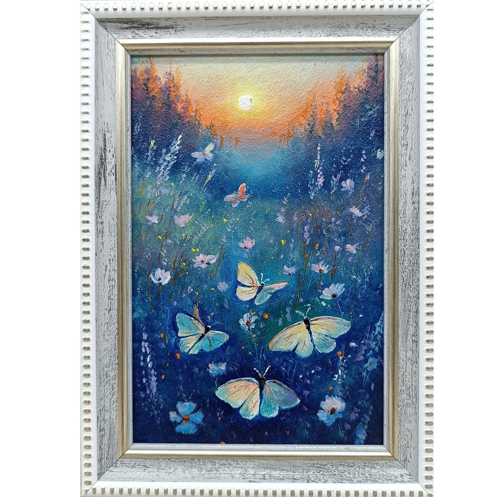 Summer Nature Butterfly Oil Painting Original Art Meadow Landscape 4×6