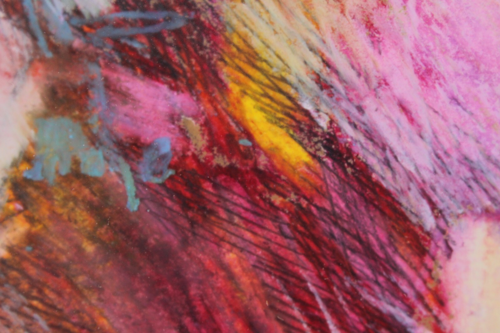 Mid Century Pink Abstract Oil Crayon Painting On Paper Signed Richard Terrell 64