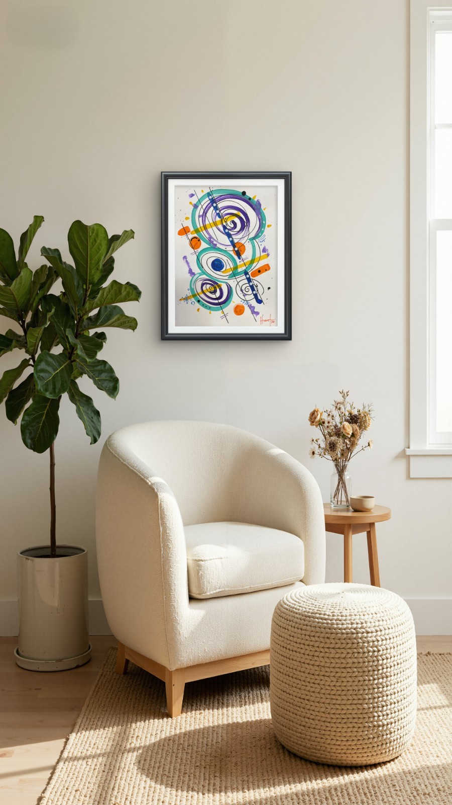 Hunt original: Acrylic on Paper Abstract Artwork 9×12 Modern Geometric Patterns
