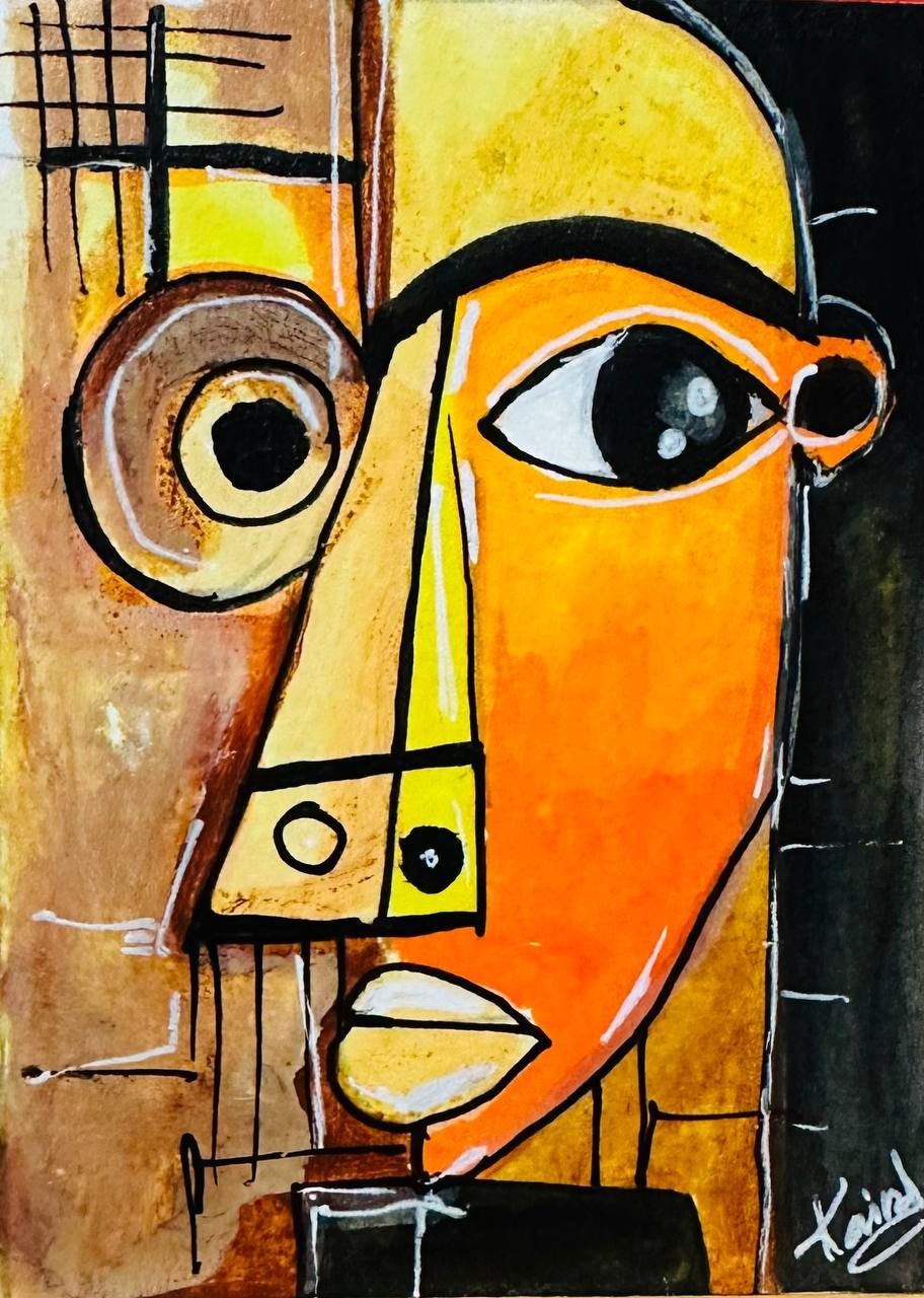 ACEO Abstract Face Cubist Colorful Portrait Art Original Acrylic Painting OOAK