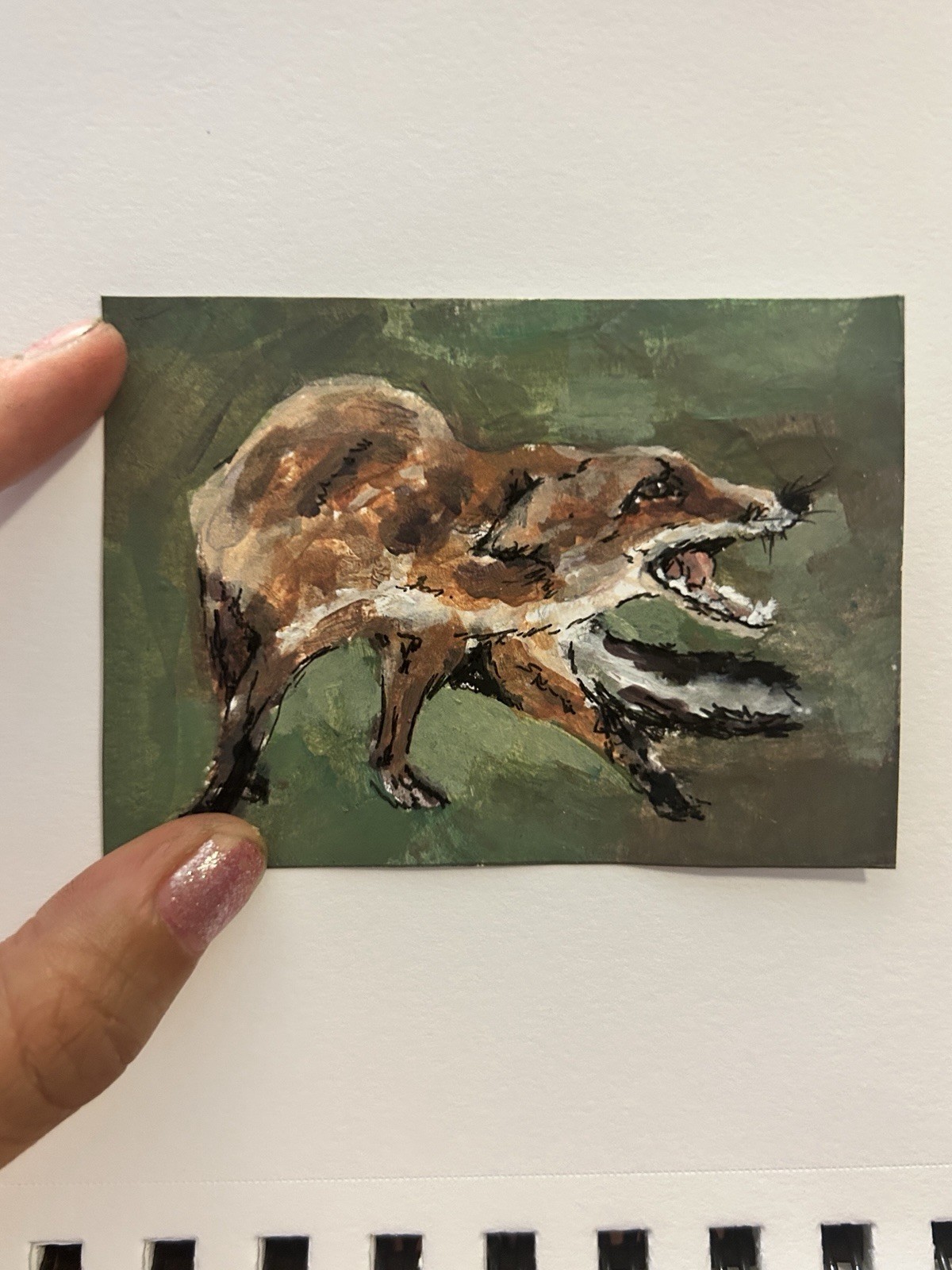 ACEO Original Rainbow Fox Acrylic Painting 2.5×3.5 «hiss» Realism on Paper