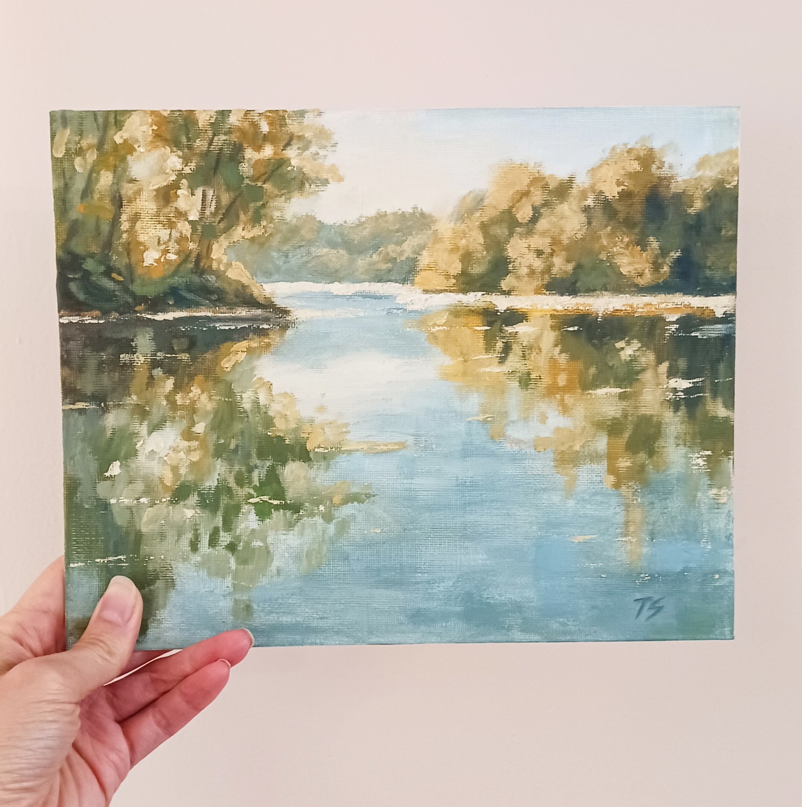 Lake Forest ORIGINAL Oil Painting Modern River Reflection Water Fine Art 8″x10″