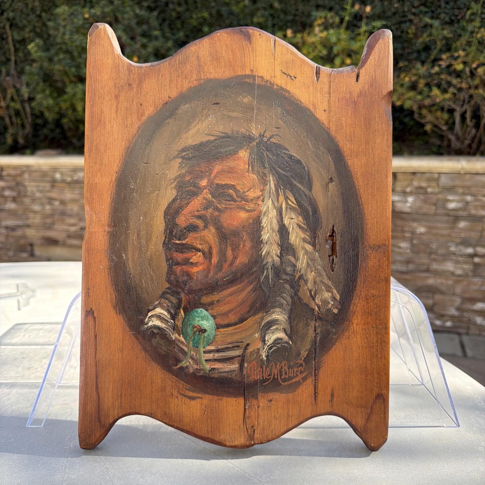 Dale M Burr Painting On Board- Portrait Of Native American Chief 13″x9″