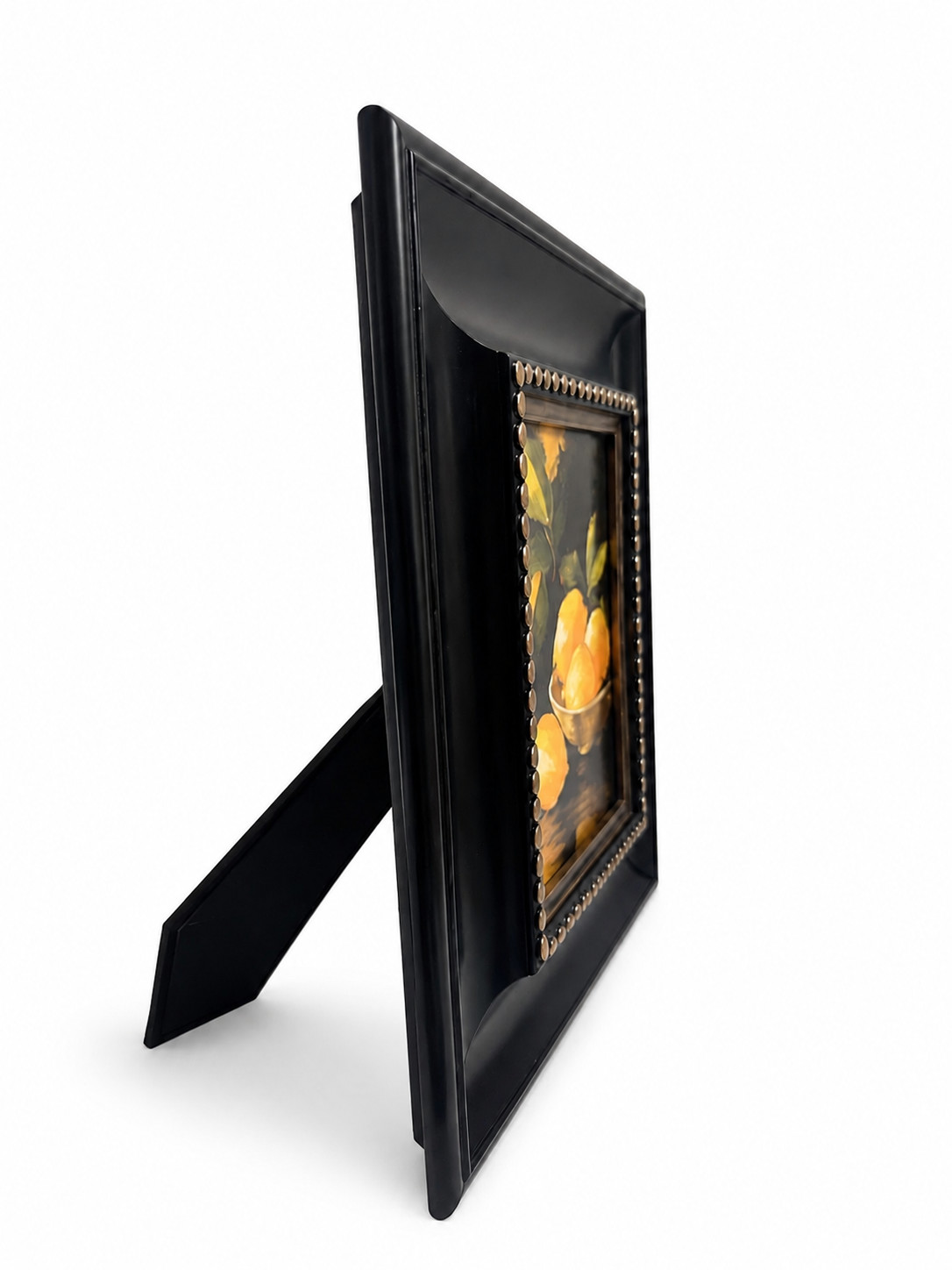 Lemon Still Life Impasto Textured Canvas Print Framed Black Gold Wall Art
