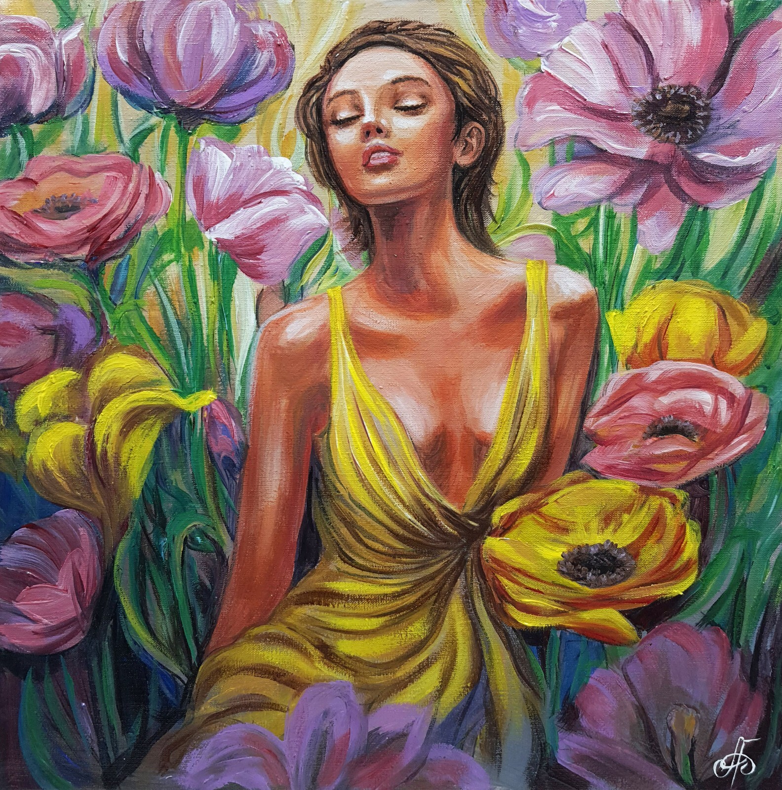 Ukraine Artist Original Acrylic Painting Woman Canvas Signed Wall Art Decor Gift