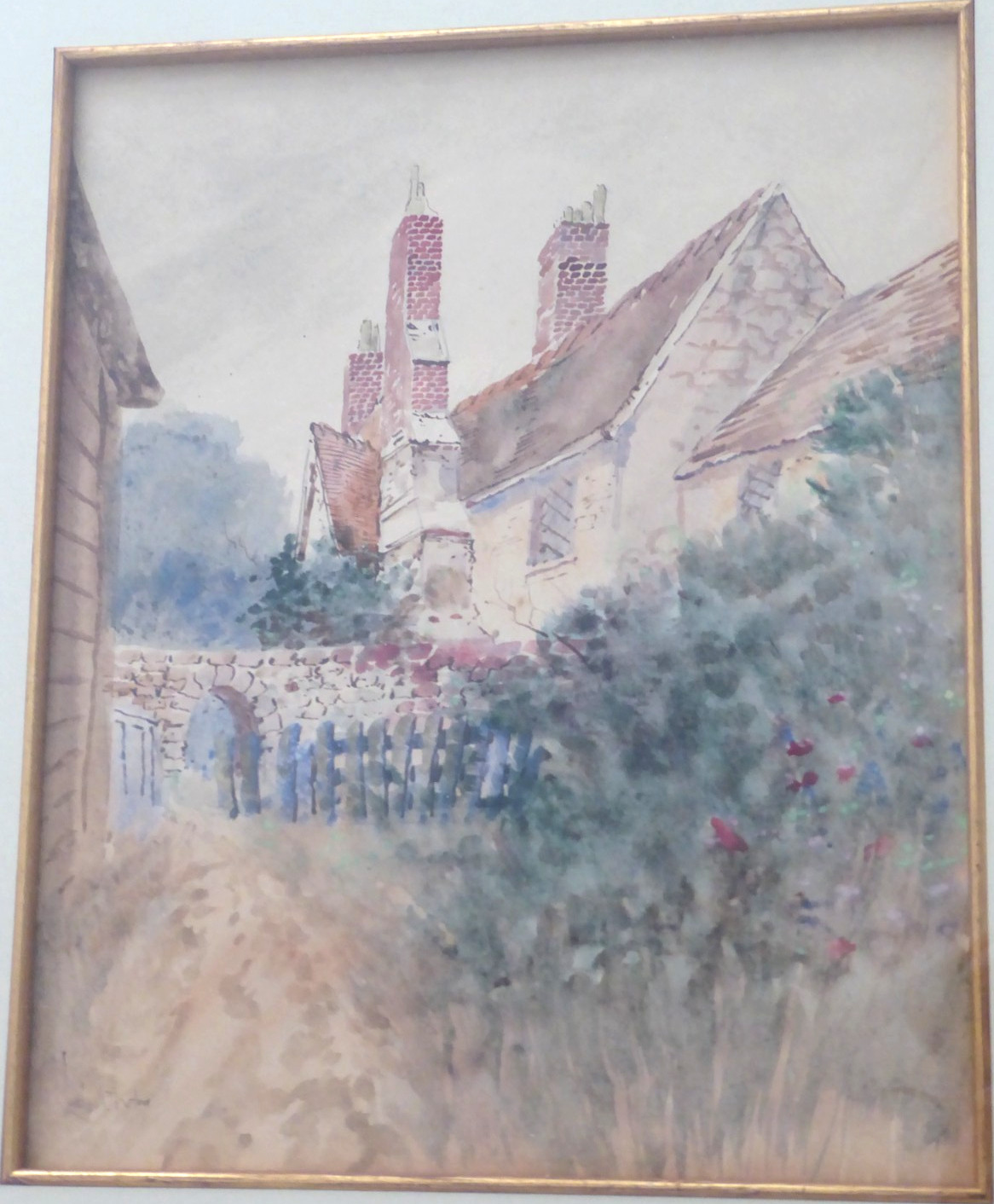Louis K Harlow (1850-1913) New England Costal Cottage Watercolor Painting, 11×9″