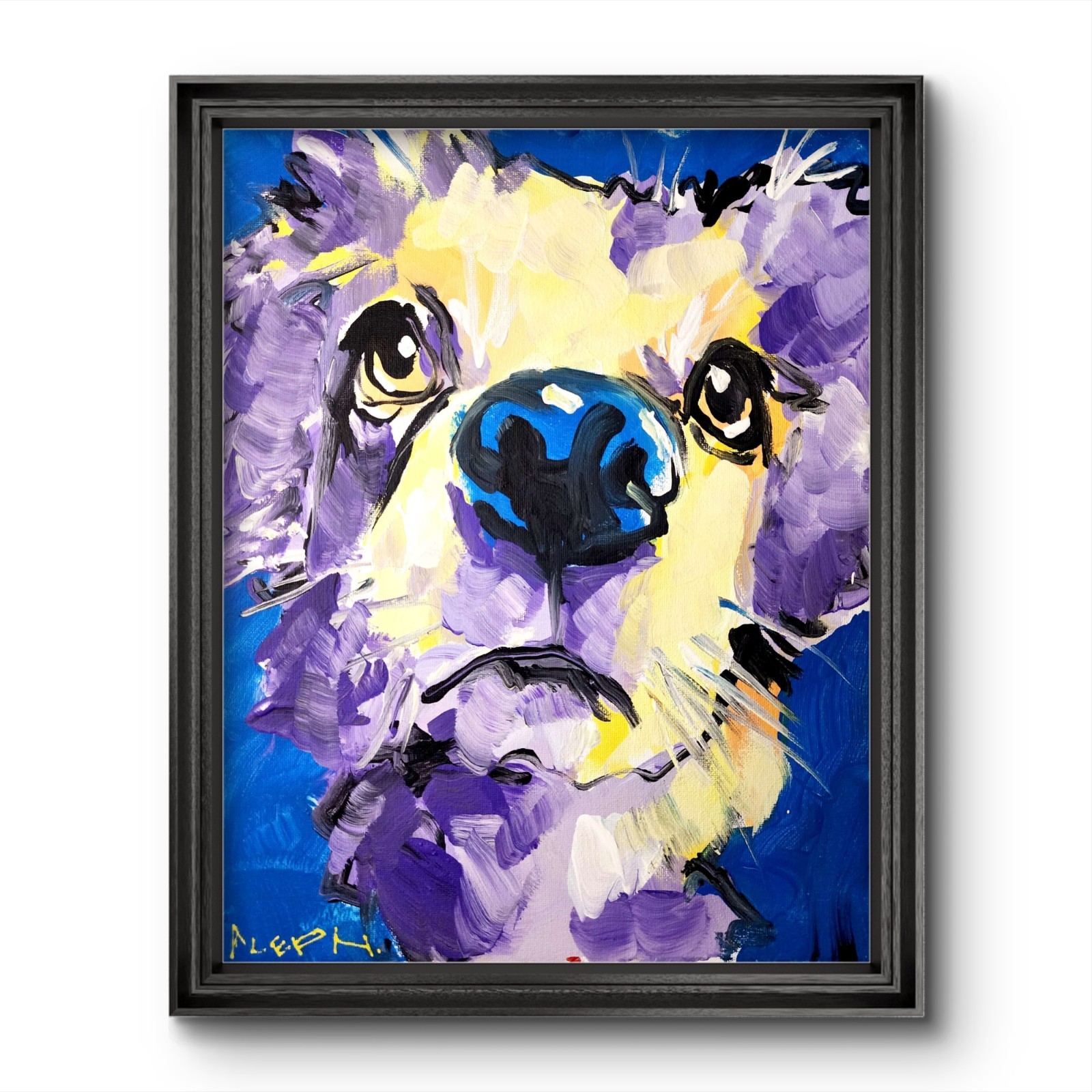 Aleph Hand Painted Dog 11×14 Animals Acrylic Wall Art Home Decor Canvas
