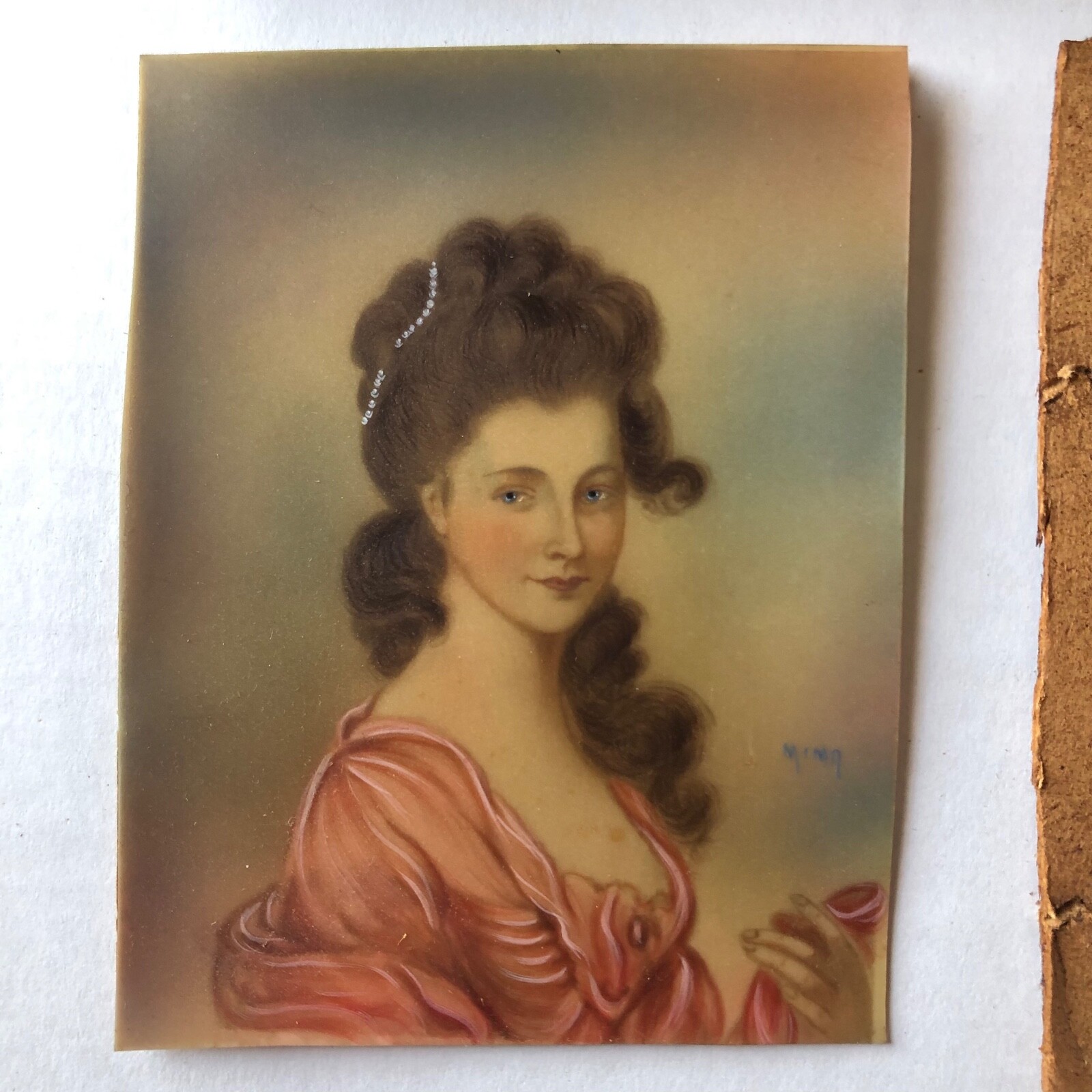 Framed ORIGINAL antique MINIATURE PORTRAIT of a LADY on VELLUM signed MIMN xlnt!