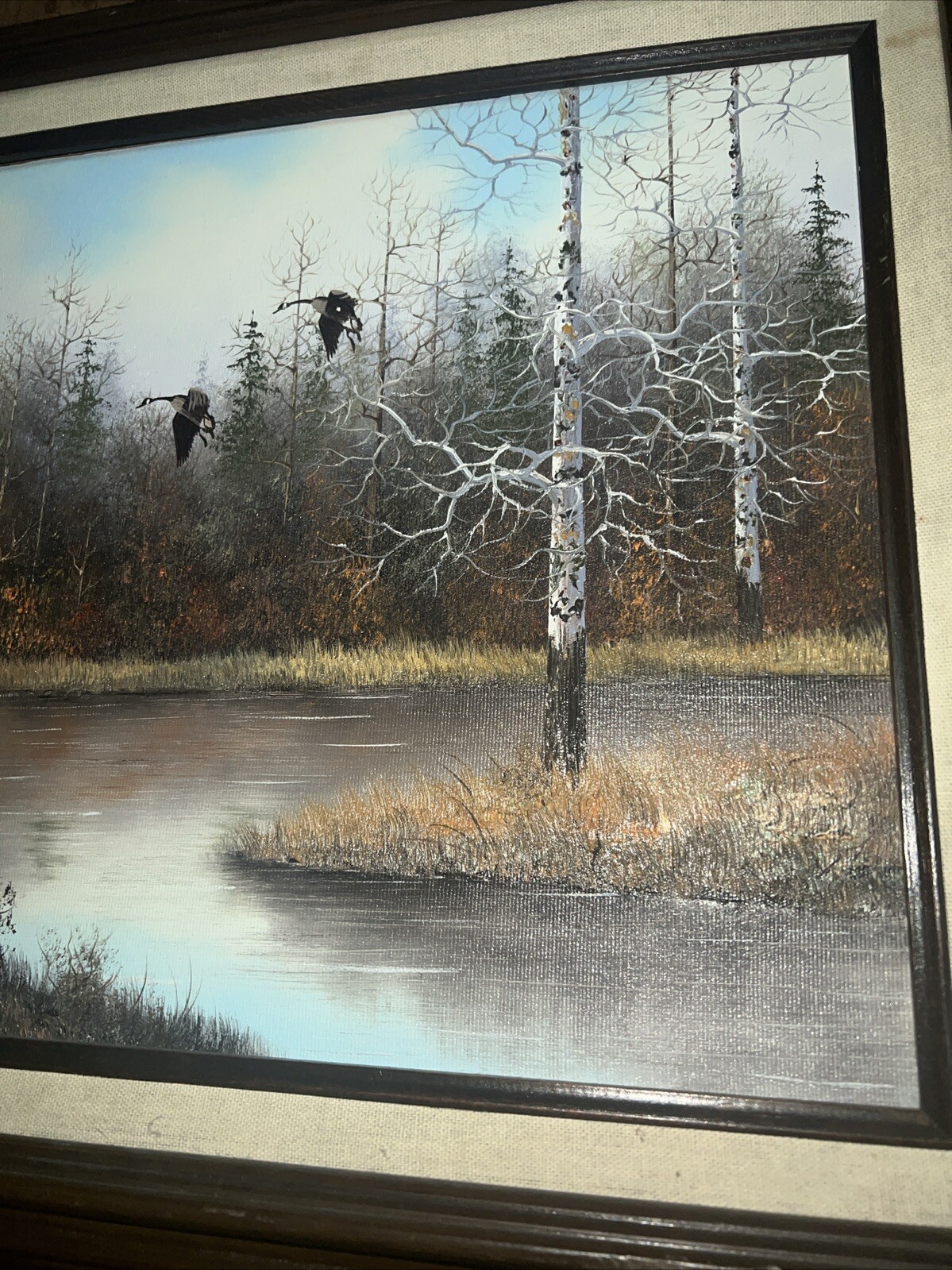 Vintage Original Fall Water Ducks Painting By Home 16×21