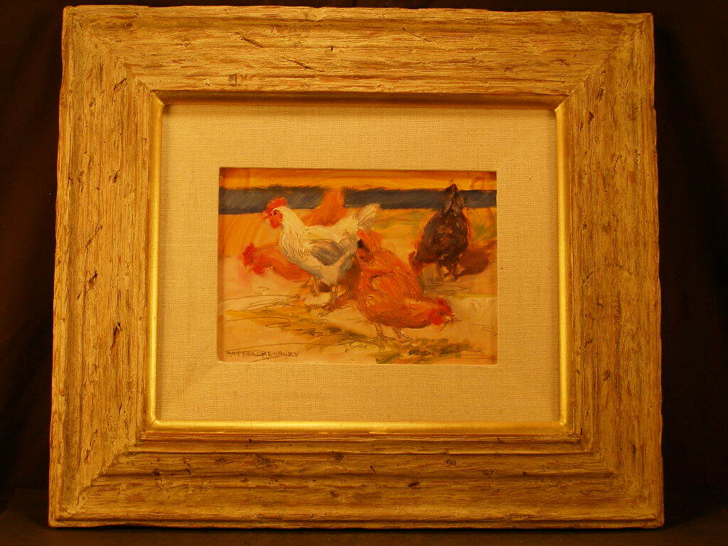 ORIGINAL Vintage AMY BRACKENBURY Rooster Farm Chickens Wildlife Oil Painting WOW