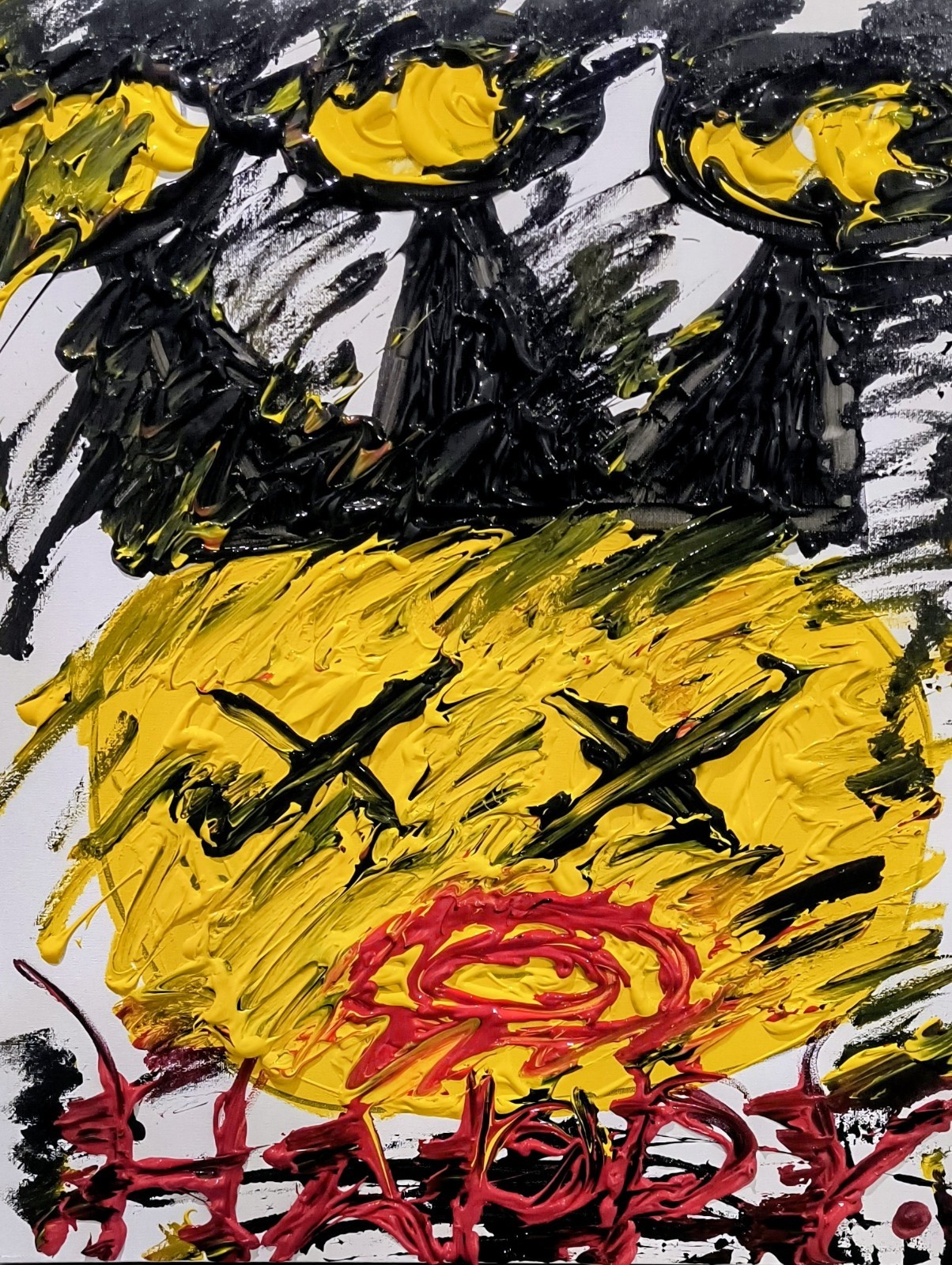 Trey Coppland, HAPPY, Abstract Face Acrylic Painting, 20+24 in, 2026, Signed