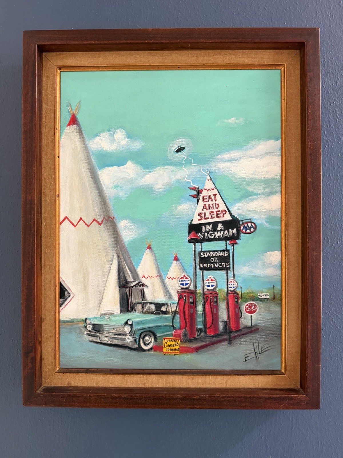 Mid Century Modern Motel Chain, Route 66, “Cars” Movie Original Painting By Ehle