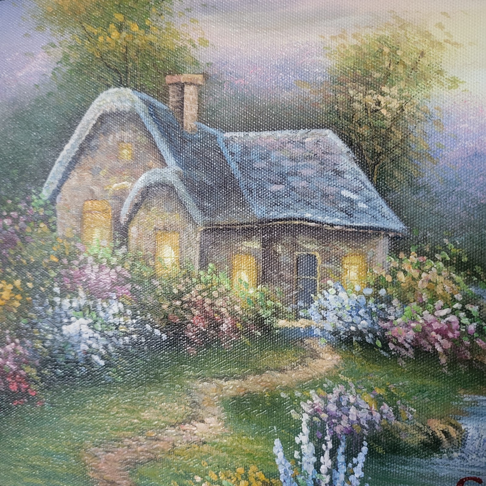 Rare C Jaffey Original Oil Painting Framed Hand Painted and Signed Cottage Water
