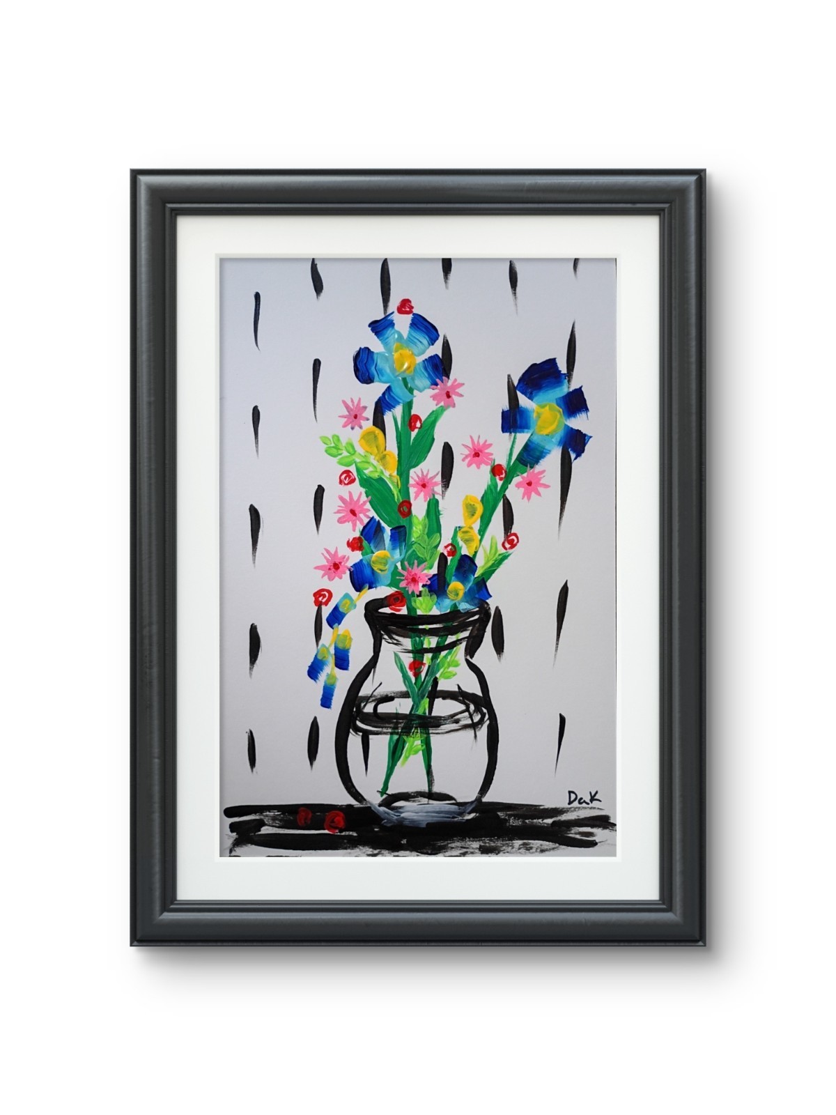 Black Line Floral 6×9 Thick Watercolor Paper Original Art Abstract Expressionism