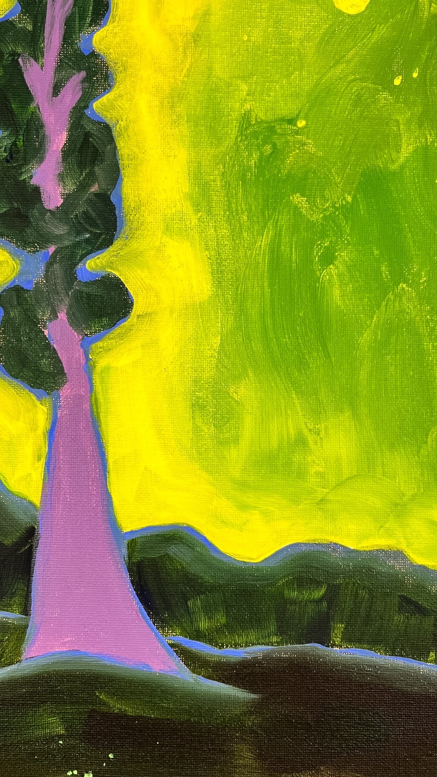 Aurora Borealis Forest Landscape Original Painting Tree Night Sky OOAK 12×16