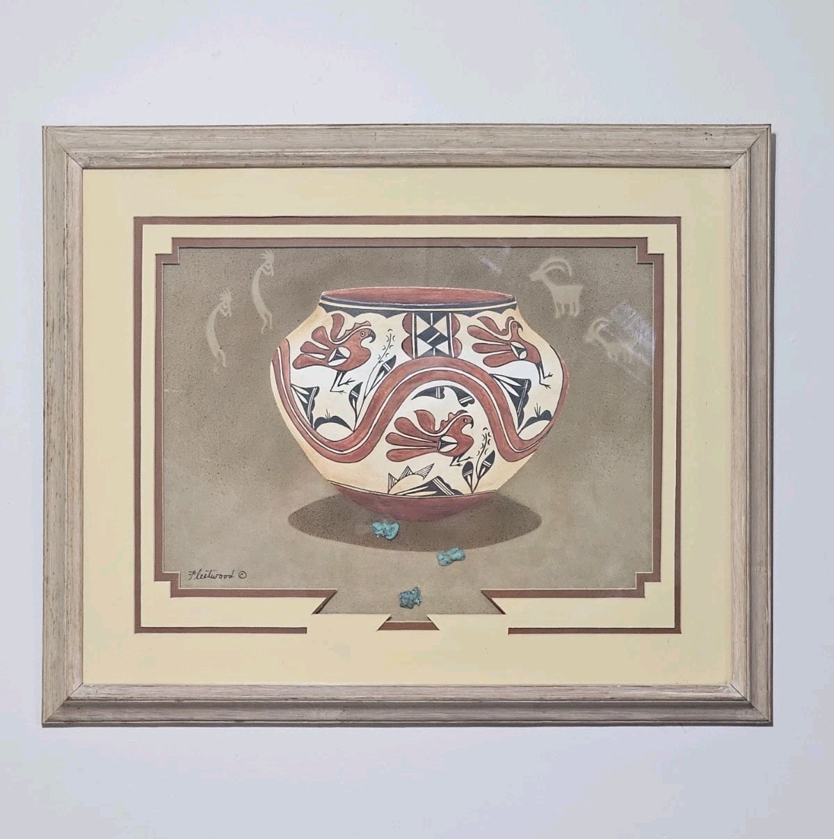Ron Fleetwood Johnson Southwest Native American Style Painting Turquoise Art