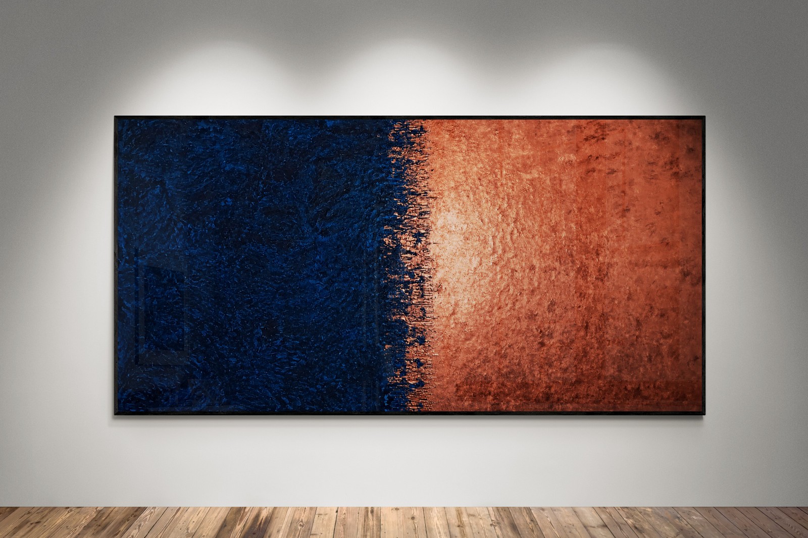 XXL Rothko Style Navy Blue & Copper Color Field Abstract Painting 59×30 in