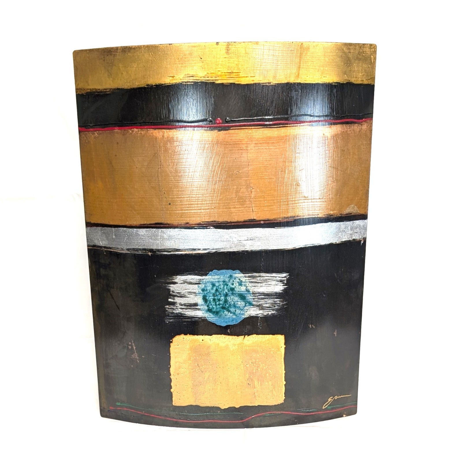 Original Signed Tony Evans Painting on Convex Metal Panel Contemporary Asian