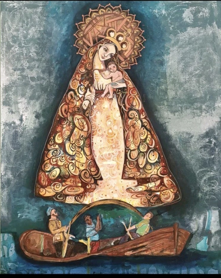 Acrylic On Canvas Mabel Tey Virgen De La Caridad 19×15 In Cuban Art Certificada