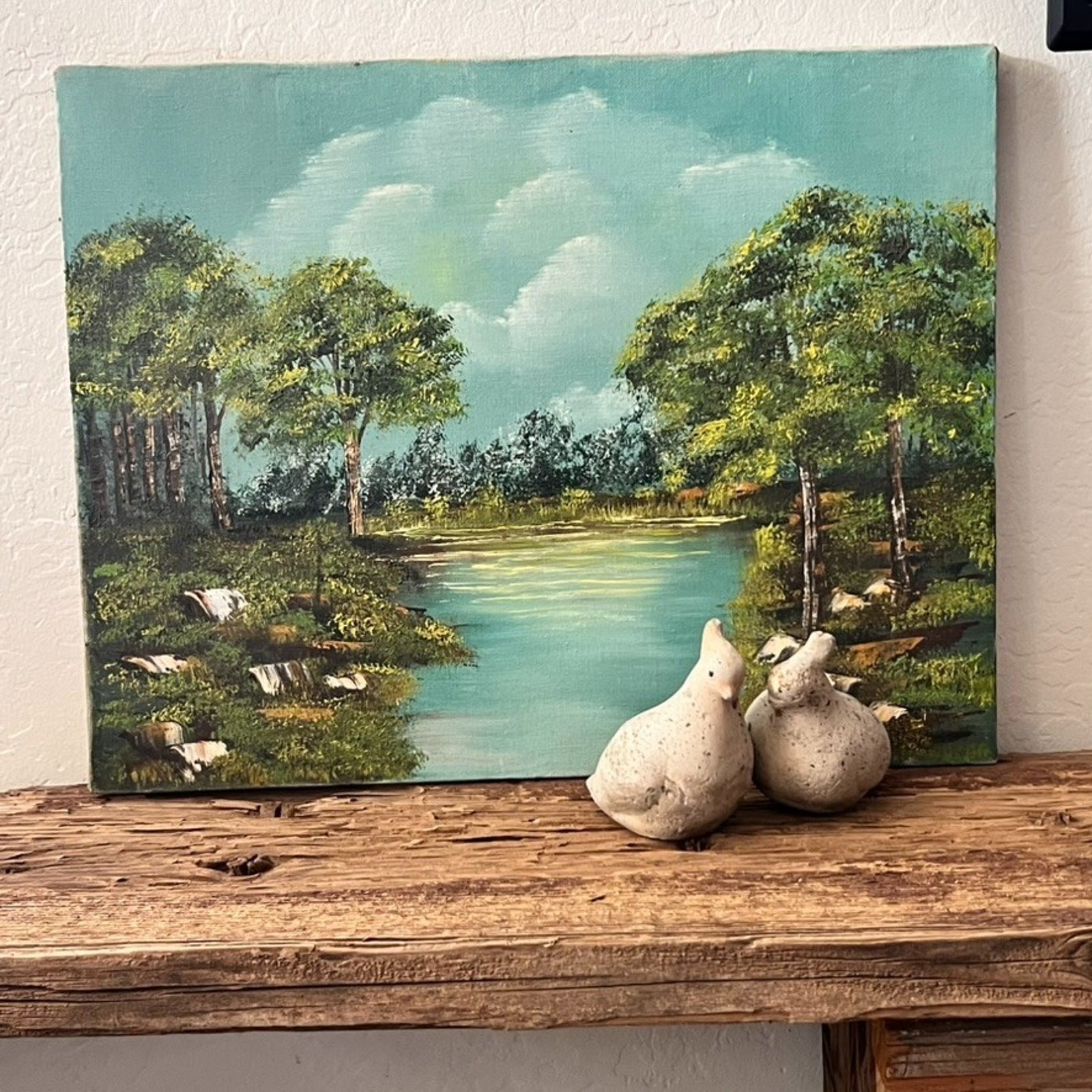 Original Oil Painted Canvas Landscape Calm River Scene 18×14″