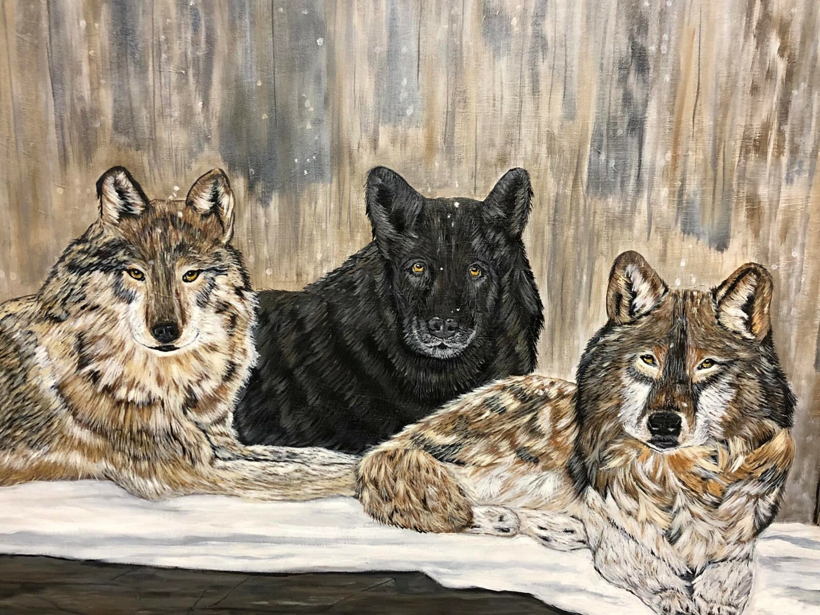 Leah Smith Timber Wolves 24×30 Original Acrylic Painting Contemporary Art