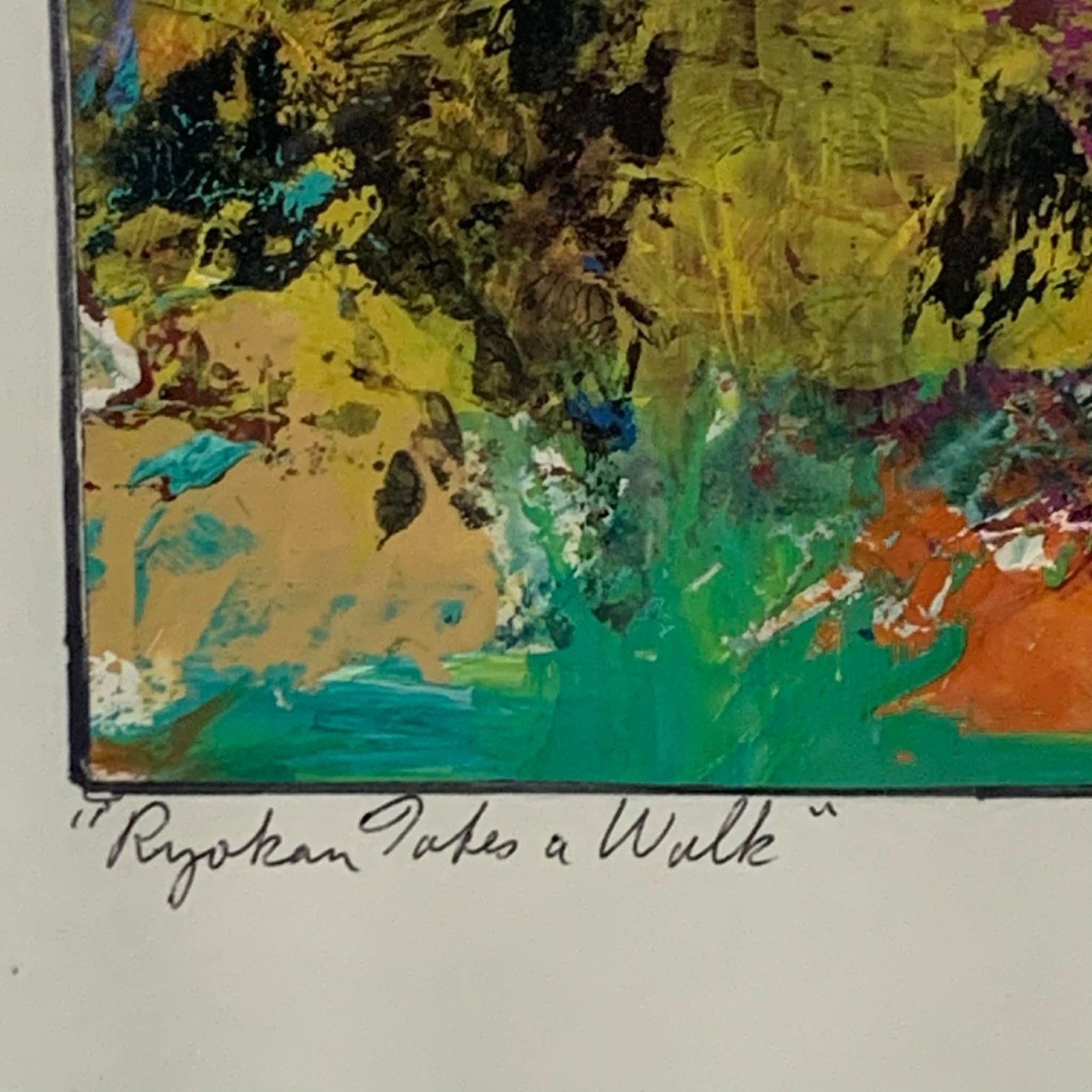Colorful Abstract Acrylic Painting on Paper 4.25″ x 6.5″ Signed Art Matted Frame