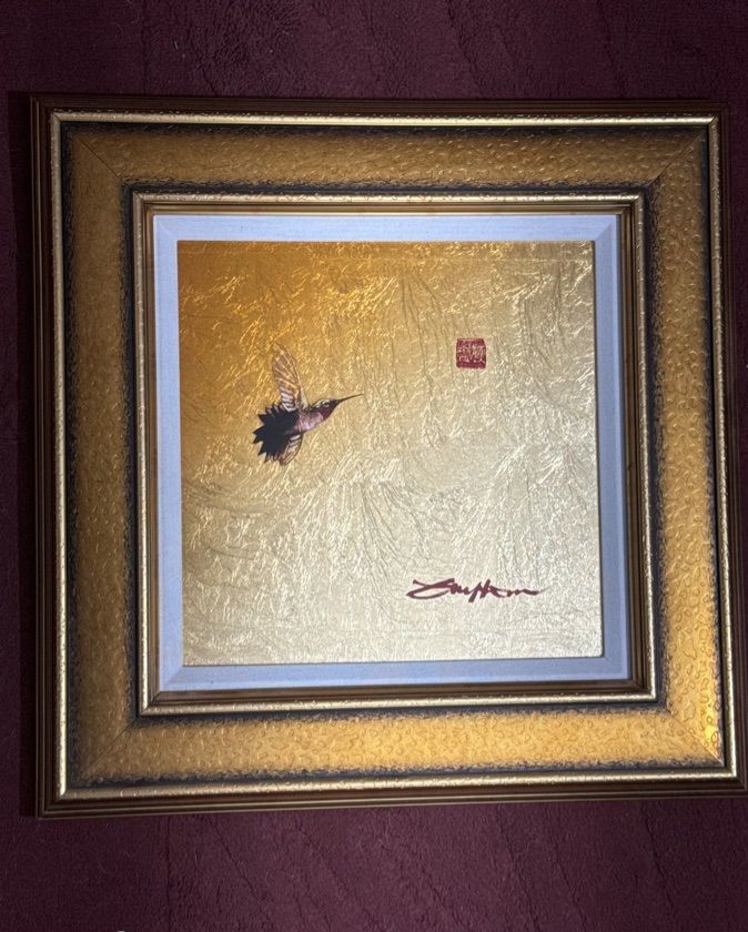 Patrick Guyton «Goldie with Red Chop» Mixed Media Oil On Gold Leaf Painting