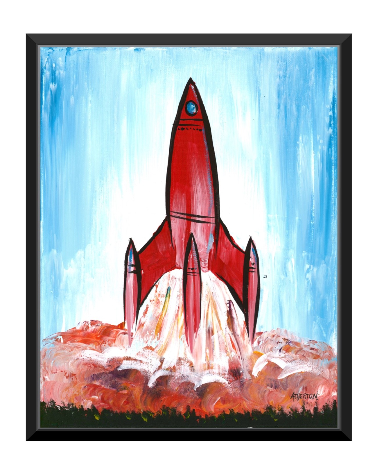 11×14 Atherton Original Retro Rocket Launch Painting Space Art Sci-Fi Pop Art