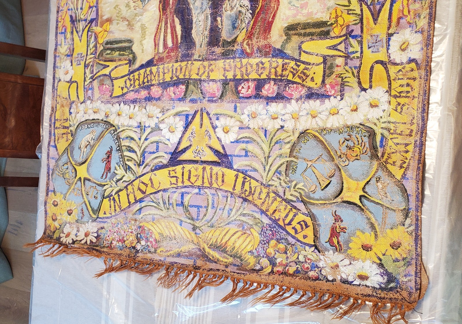 Original Ornate Textured Oil On Canvas: Hildebrandt Coat of Arms Banner 1934