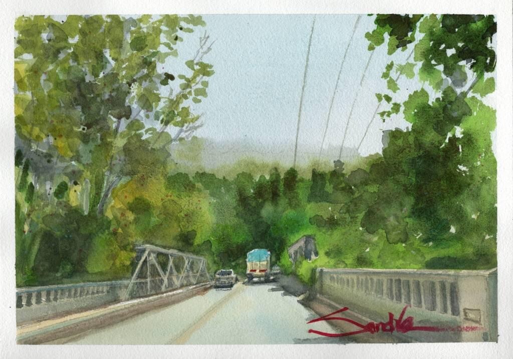 Foster Park Bridge : Sandra Watercolors™ California : ORIGINAL PAINTING