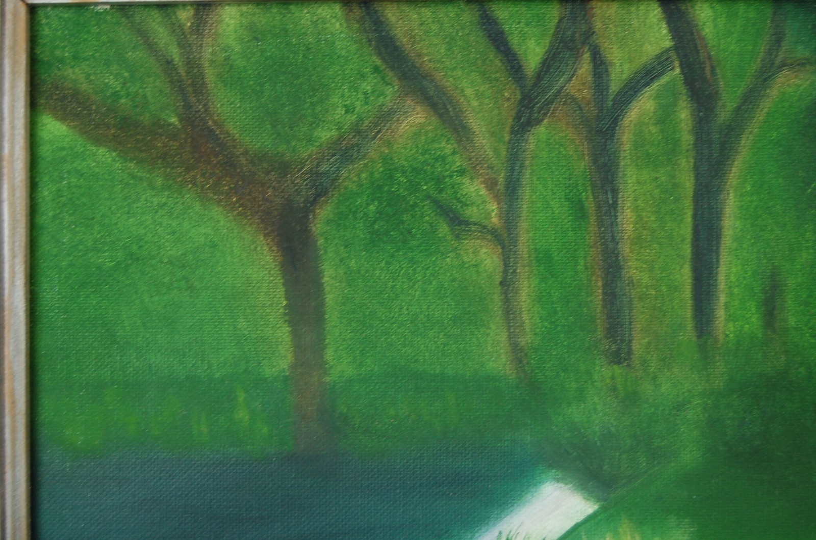 Vtg 80s Original Framed Naive Art Oil Painting «Garden & Forest Landscape» 20X16