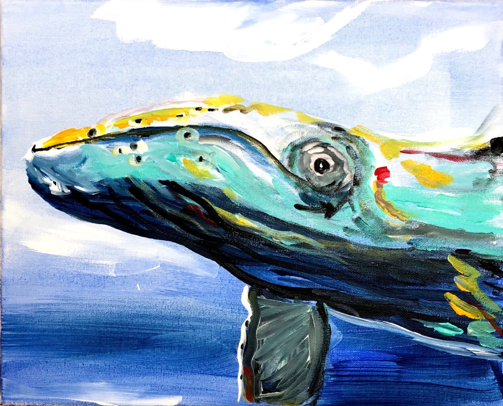 WS original humpback whale hand painted 14X11 canvas expressionism wall art
