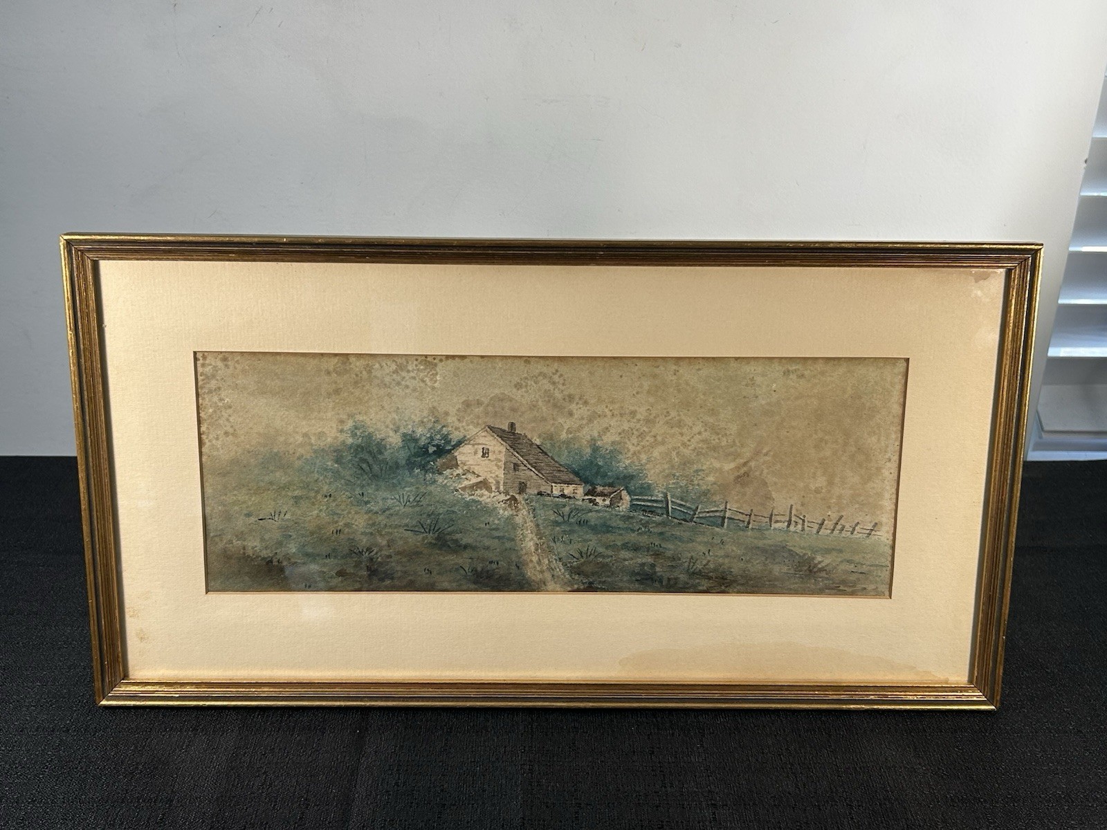 Vintage Watercolor Cottage Scene Framed Art w/ Cohen’s DC Label 19×10”