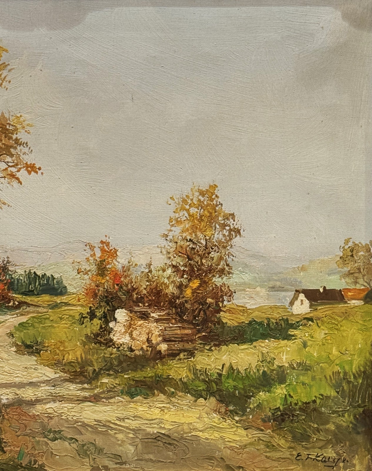 Ernst F. Karger (Austria), VTG E. 20th C Textured O/C Autumnal Landscape, Signed