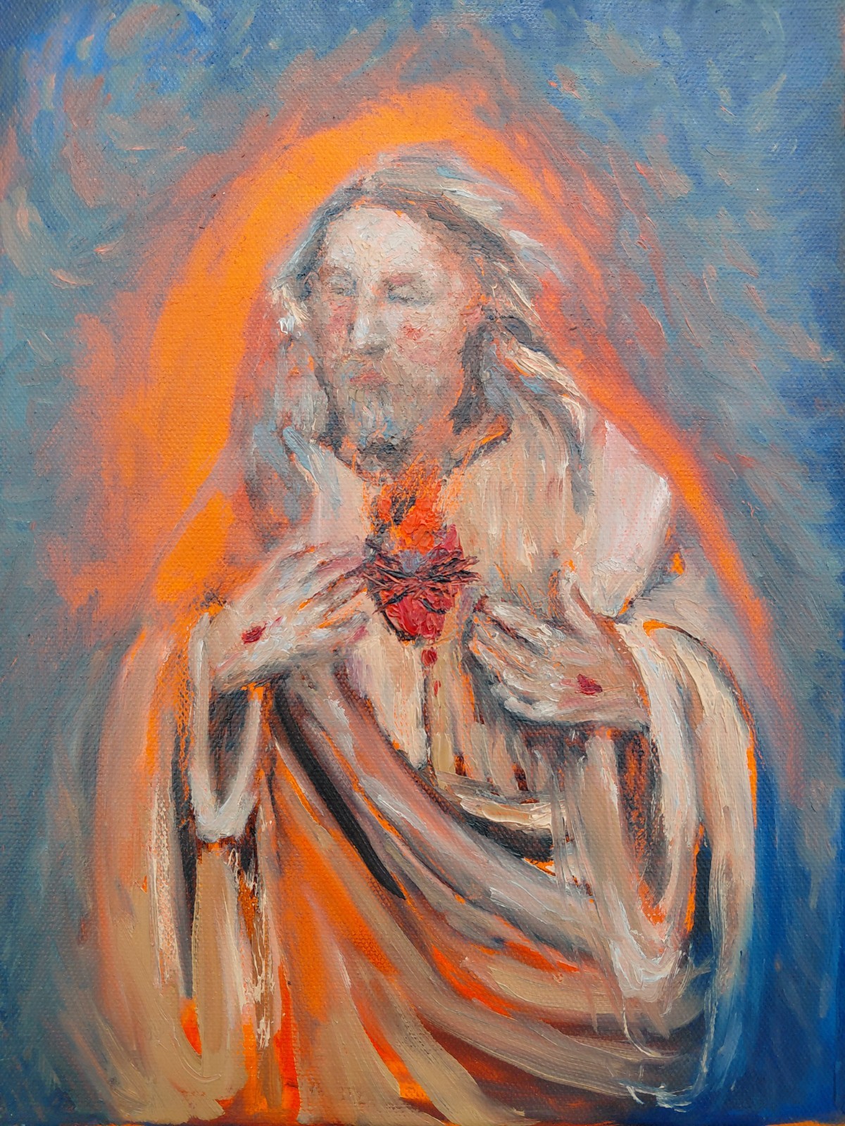 Sacred Heart Of Jesus Oil On Canvas Original 8.5×11.5 OOAK